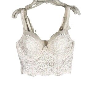 Victoria’s Secret Lace Longline Bustier Bra 36D Ivory Bridal Underwire